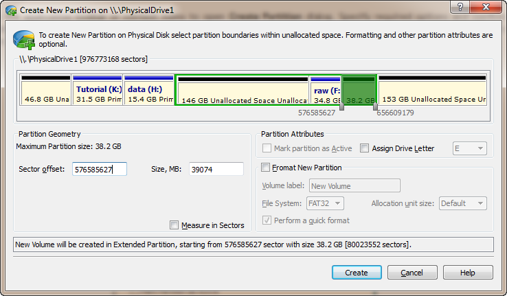 Create a New Partition on Logical Drive